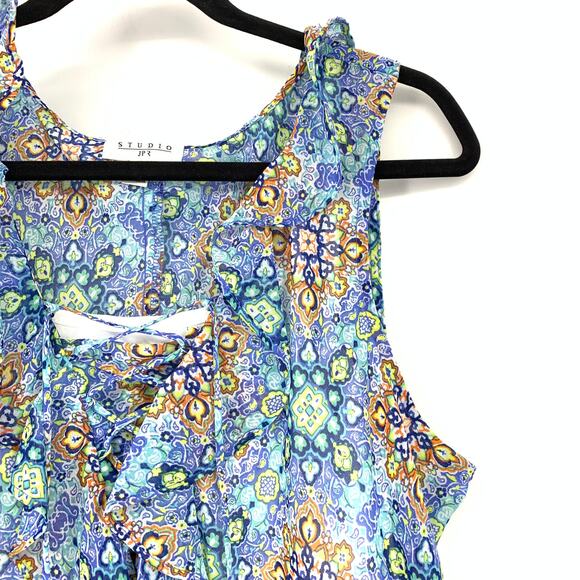 Studio By JPR Midi Dress Sleeveless Womens Sz Large Mosaic Pattern Lace Up Front - Picture 3 of 6